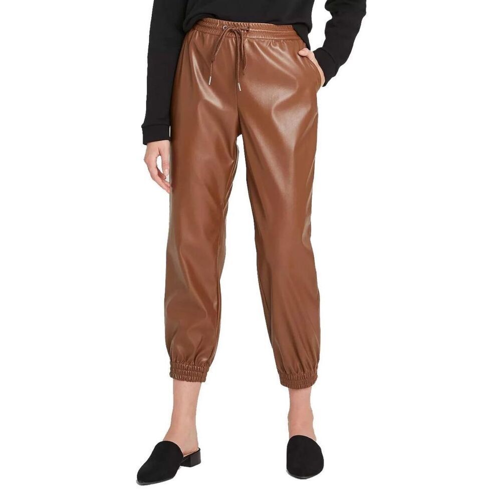 A New Day Faux Leather Brown Jogger Pants